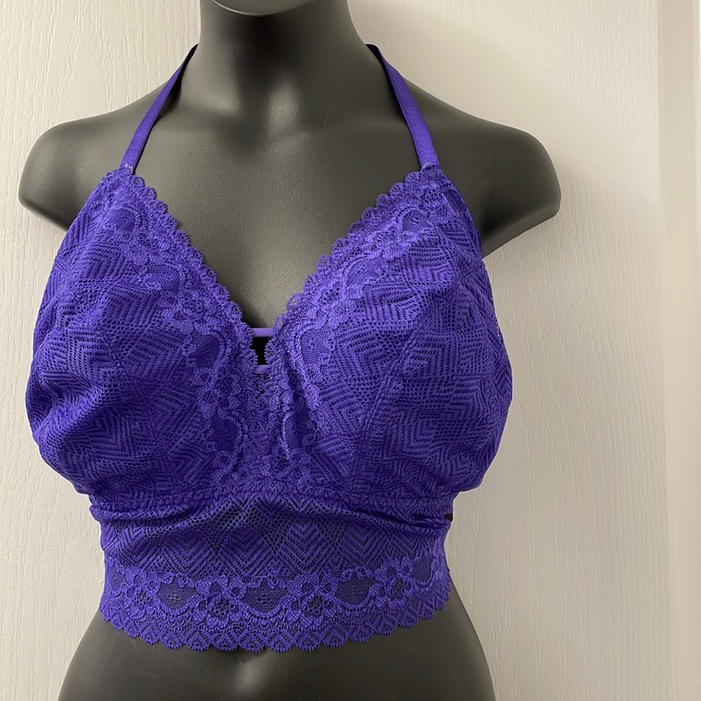 [3X] Ashley Graham lingerie - Purple stretchy/lace bralette - Tri Strap back